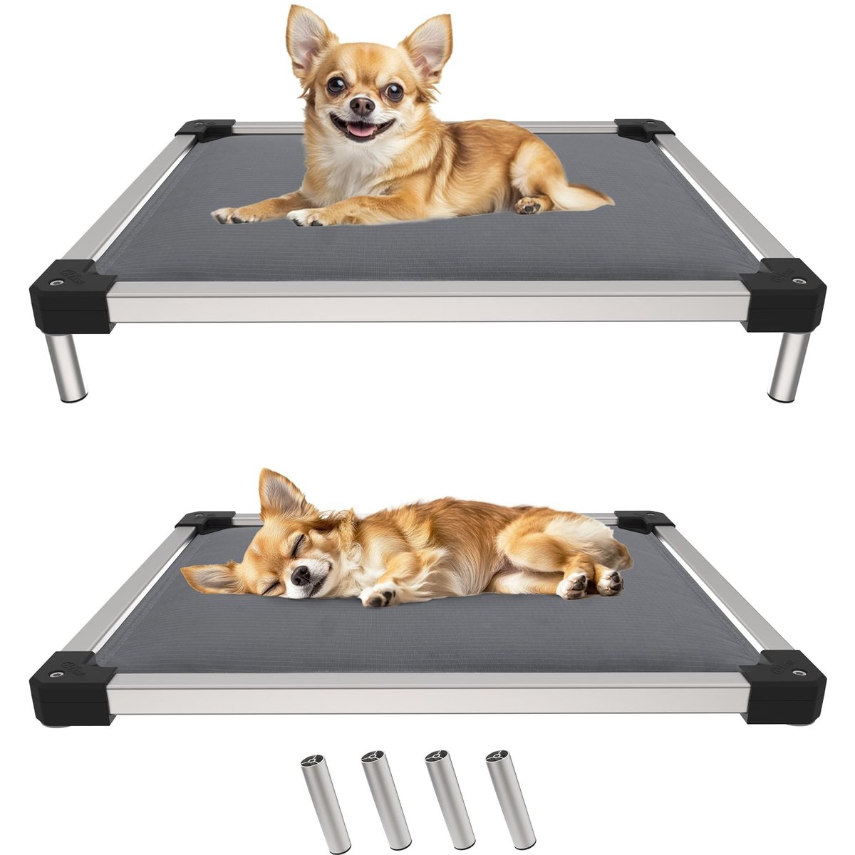FXW TitanNest Padded Chew-Proof Elevated Dog Bed, Grey, X-Small: 23-in