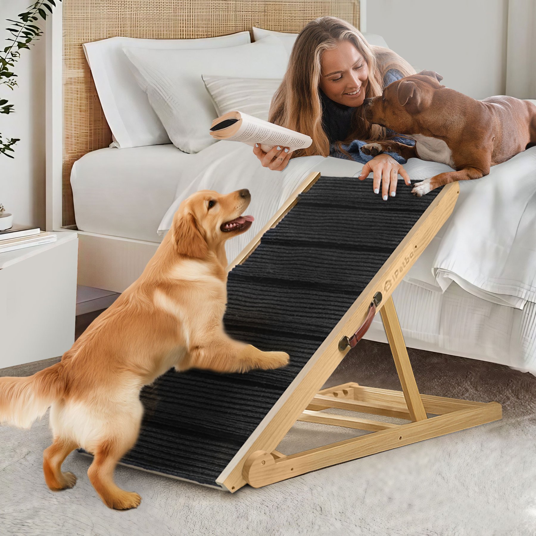 iPetba Joint Support Wide Large Dog Ramp for Bed & Couch, Black, 24-in
