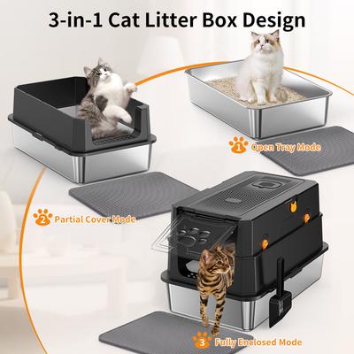 Show full view: Pawward Multi-Cat Stainless Steel Extra Large Odor Control Covered Cat Litter Box with Lid slide 5 of 9