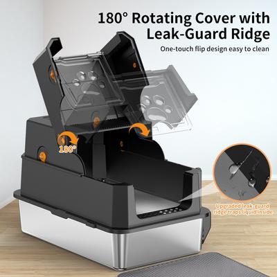 Show full view: Pawward Multi-Cat Stainless Steel Extra Large Odor Control Covered Cat Litter Box with Lid slide 4 of 9