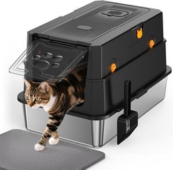 Pawward Multi-Cat Stainless Steel Extra Large Odor Control Covered Cat Litter Box with Lid