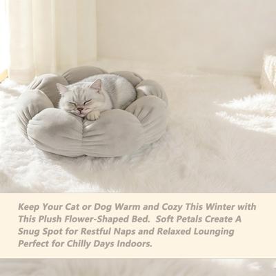 Show full view: Gapzer Flower-Shaped Indoor Cozy Plush Lounger Bolster Cat Bed, Grey, 21.6 x 21.6 x 6.3-in slide 3 of 9