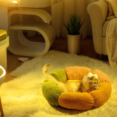 Show full view: Gapzer Flower-Shaped Indoor Cozy Plush Lounger Bolster Cat Bed, Multicolor, 23.6 x 23.6 x 6.3-in slide 6 of 9