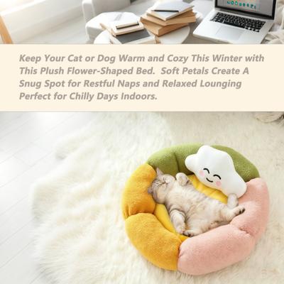 Show full view: Gapzer Flower-Shaped Indoor Cozy Plush Lounger Bolster Cat Bed, Multicolor, 23.6 x 23.6 x 6.3-in slide 4 of 9