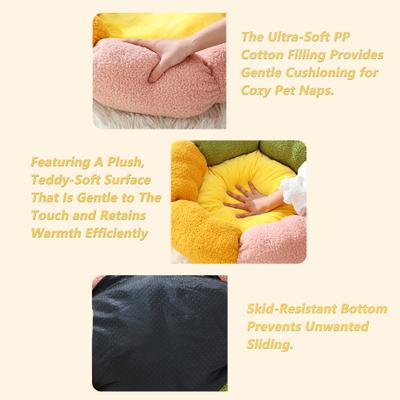 Show full view: Gapzer Flower-Shaped Indoor Cozy Plush Lounger Bolster Cat Bed, Multicolor, 23.6 x 23.6 x 6.3-in slide 3 of 9