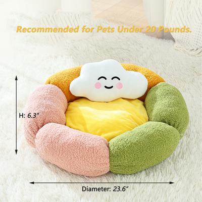 Show full view: Gapzer Flower-Shaped Indoor Cozy Plush Lounger Bolster Cat Bed, Multicolor, 23.6 x 23.6 x 6.3-in slide 2 of 9