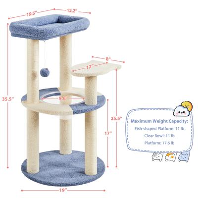 Show full view: Yaheetech 35.5-in Cat Tree with Space Capsule for Kittens, Small, Blue & Beige slide 3 of 10