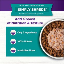 Wellness Bowl Boosters Simply Shreds Tuna, Beef & Carrots Natural Grain-Free Wet Dog Food Mixer or Topper, 2.8-oz pouch, case of 12 slide 2 of 7