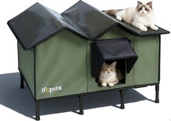 LFC PETS Outdoor Kitty House Extra-Wide Cat Shelter, Green