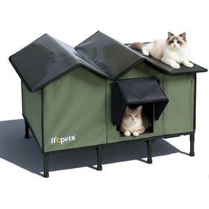 LFC PETS Outdoor Kitty House Extra-Wide Cat Shelter, Green