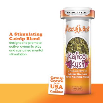 Show full view: Meowijuana Kalico Kush Catnip & Valerian Root Blend Catnip, 0.917-oz bottle slide 4 of 10