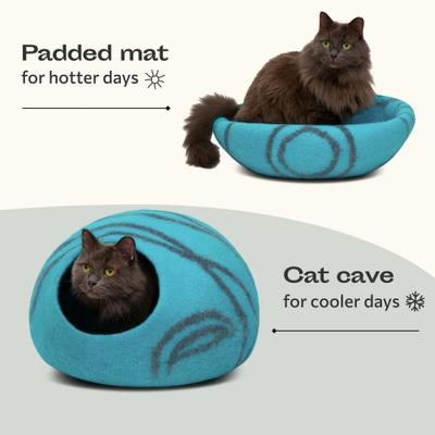 Show full view: Meowfia Premium Felt Cat Cave Bed, Medium, Aquamarine slide 5 of 11