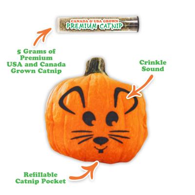 Show full view: Meowijuana Refillable Get Spooked Pumpkin Cat Plush Toy with Catnip slide 5 of 11