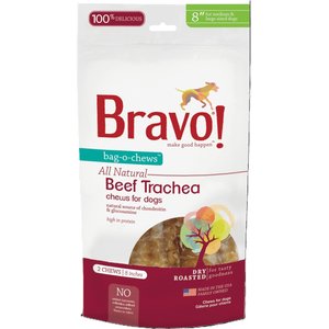 Bravo! Bag-O-Chews 8" Beef Trachea Chews Dry-Roasted Dog Treats, 2 count
