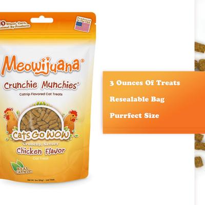 Show full view: Meowijuana Crunchie Munchie Chicken Flavored Catnip Crunchy Cat Treats, 3-oz bag slide 5 of 11