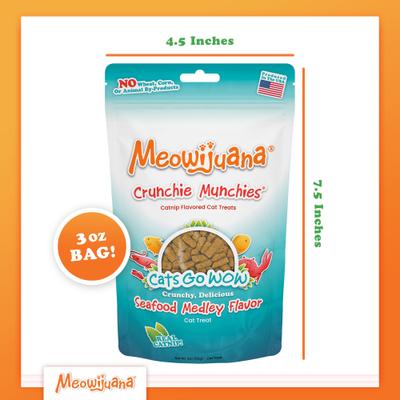 Show full view: Meowijuana Crunchie Munchie Seafood Medley Catnip Crunchy Cat Treats, 3-oz bag slide 5 of 10