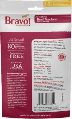 Show full view: Bravo! Bag-O-Chews 3.5" Beef Trachea Chews Dry-Roasted Dog Treats, 4 count slide 3 of 9