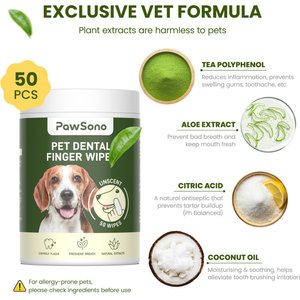 PawSono Dog & Cat Finger Dental Wipes, 50 count