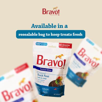 Show full view: Bravo! Bonus Bites Duck Feet Dry-Roasted Freeze-Dried Dog Treats, 5-oz bag slide 9 of 10