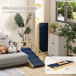 PawHut Adjustable Height & Foldable Wooden Dog Stairs Ramp with Non-slip Mat, Natural Wood, 33.5 x 15.7 x 30.9-in slide 2 of 9