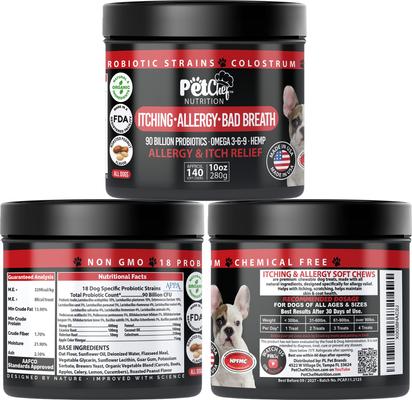 Show full view: Pet Chef Natural Organic No Chemicals Peanut Butter Flavored Soft Chew Immune Allergy Supplement for Dogs, 10-oz jar slide 3 of 7