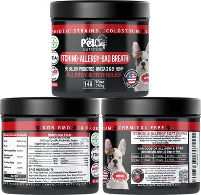 Show full view: Pet Chef All Natural Omega 3, Salmon Oil & Bacon Flavored Soft Chew Allergy Support Supplement for Dogs, 10-oz jar, 140 count slide 3 of 11