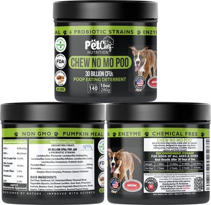 Show full view: Pet Chef No Mo Poo Natural Organic No Chemicals Peanut Butter Flavored Soft Chew Coprophagia Supplement for Dogs, 10-oz jar slide 4 of 7