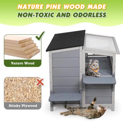 Show full view: Coziwow Outdoor Wooden Cat House, Grey slide 4 of 9