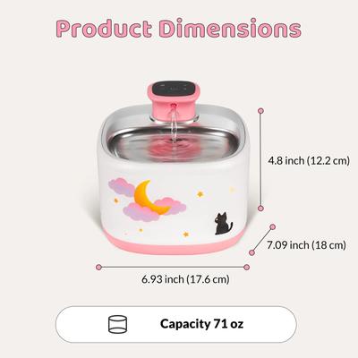 Show full view: Happy & Polly Moonlight Smart Wireless Cat Water Fountain, Pink, 71-oz slide 9 of 9