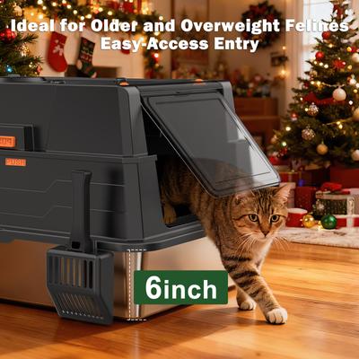 Show full view: JOEJOY Enclosed Stainless Steel Litter Box with Lid, XXX-Large, Black slide 5 of 9