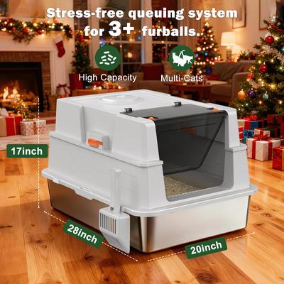 Show full view: JOEJOY Enclosed Stainless Steel Litter Box with Lid, XXX-Large, Silver Gray slide 5 of 10