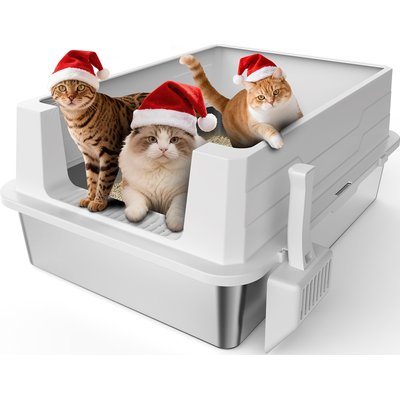 JOEJOY JOEJOY Stainless Steel Cat Litter Box, XXX-Large, Silver Gray