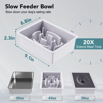 Show full view: UPSKY 3-in-1 Stainless Steel Slow Feeder Elevated Dog Bowl, White slide 5 of 10