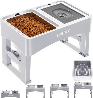 Show full view: UPSKY 3-in-1 Stainless Steel Slow Feeder Elevated Dog Bowl, White slide 2 of 10