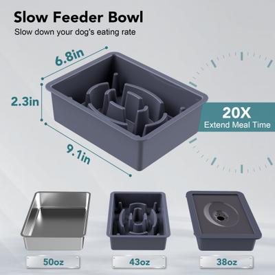 Show full view: UPSKY 3-in-1 Stainless Steel Slow Feeder Elevated Dog Bowl, Blue slide 5 of 10