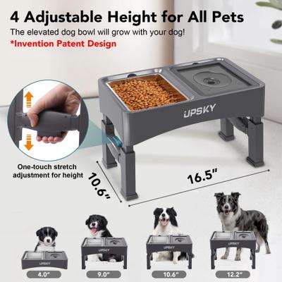 Show full view: UPSKY 3-in-1 Stainless Steel Slow Feeder Elevated Dog Bowl, Grey slide 3 of 10