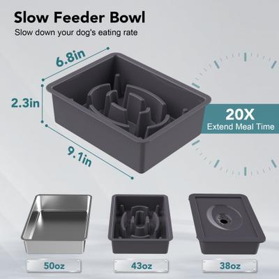 Show full view: UPSKY 3-in-1 Stainless Steel Slow Feeder Elevated Dog Bowl, Grey slide 5 of 10