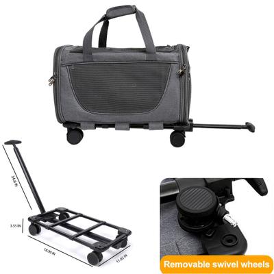 Show full view: Gapzer Rolling Washable Travel Carriers with RemovableWheels & Telescopic Handle for Medium/Large Cats & Small Dogs, Grey, 18.5 x 11.8 x 11.8-in slide 3 of 9