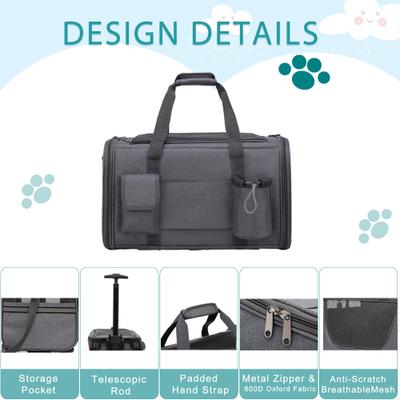 Show full view: Gapzer Rolling Washable Travel Carriers with RemovableWheels & Telescopic Handle for Medium/Large Cats & Small Dogs, Grey, 18.5 x 11.8 x 11.8-in slide 4 of 9