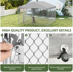Yitahome Outdoor Heavy Duty Playpen Cage Enclosure Dog Run Kennel with Waterproof Cover Steel, Silver, 10 x 10-ft slide 2 of 5