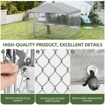 Show full view: Yitahome Outdoor Heavy Duty Playpen Cage Enclosure Dog Run Kennel with Waterproof Cover Steel, Silver, 10 x 10-ft slide 3 of 5