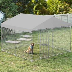 Yitahome Outdoor Heavy Duty Playpen Cage Enclosure Dog Run Kennel with Waterproof Cover Steel, Silver, 10 x 10-ft