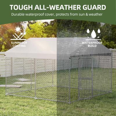 Show full view: Yitahome Outdoor Heavy Duty Playpen Cage Enclosure Dog Run Kennel with Waterproof Cover Steel, Silver, 10 x 10-ft slide 5 of 5