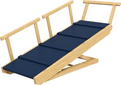 Bencmate Adjustable 4-Height Foaldable Wooden Dog Ramp, Natural Wood