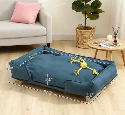 Show full view: Bencmate Elevated Sofa Dog Bed with Removable Cushion, Blue slide 4 of 8