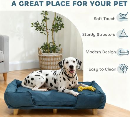 Show full view: Bencmate Elevated Sofa Dog Bed with Removable Cushion, Blue slide 3 of 8