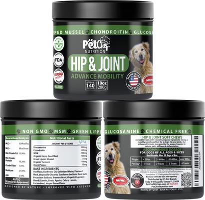 Show full view: Pet Chef Canine Arthritis Pain Relief Vegan Bacon Flavored Soft Chew Hip Joint Mobility Supplement for Dogs, 10-oz jar, 140 count slide 3 of 8