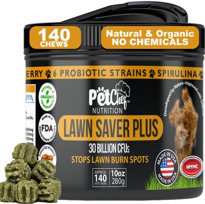 Show full view: Pet Chef Lawn Saver Plus! Blocks Urine Damage Peanut Butter Flavored Soft Chew Urinay Support Supplement for Dogs, 10-oz jar, 140 count slide 8 of 9