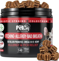 Pet Chef All Natural Omega 3, Salmon Oil & Bacon Flavored Soft Chew Allergy Support Supplement for Dogs, 10-oz jar, 140 count
