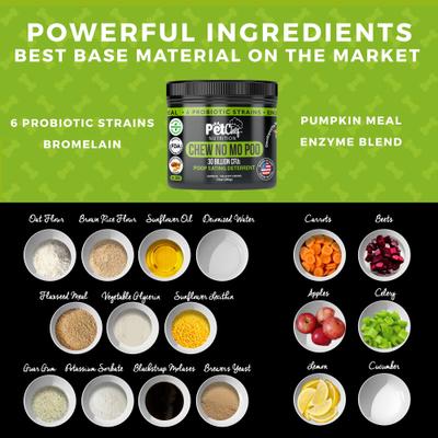 Show full view: Pet Chef No Mo Poo Natural Organic No Chemicals Peanut Butter Flavored Soft Chew Coprophagia Supplement for Dogs, 10-oz jar slide 7 of 7